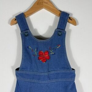 Vintage St Michael Marks & Spencer Girls Blue Denim Floral Pinafore Dress Size 3